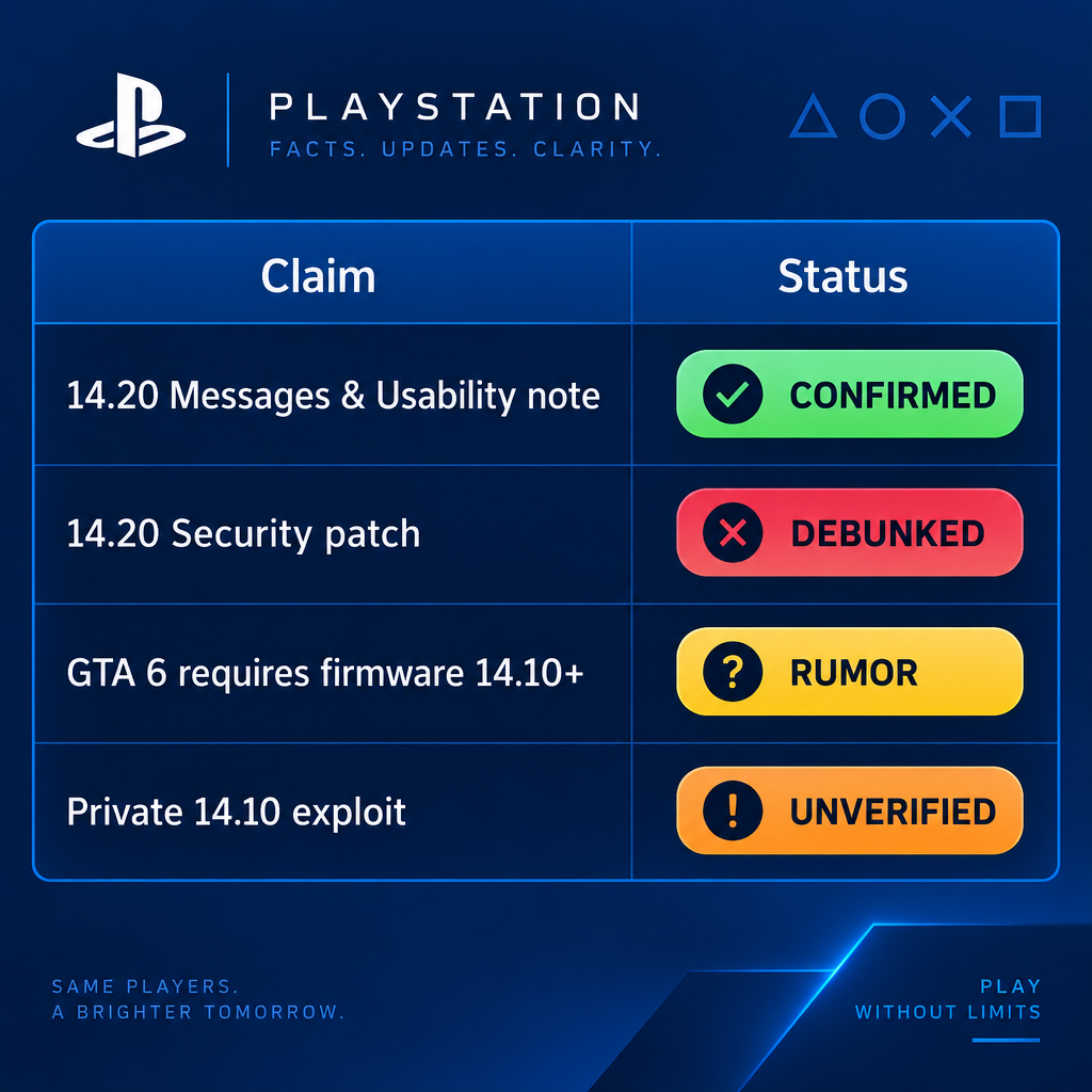 PS5 Update Fact-Check Status Chart